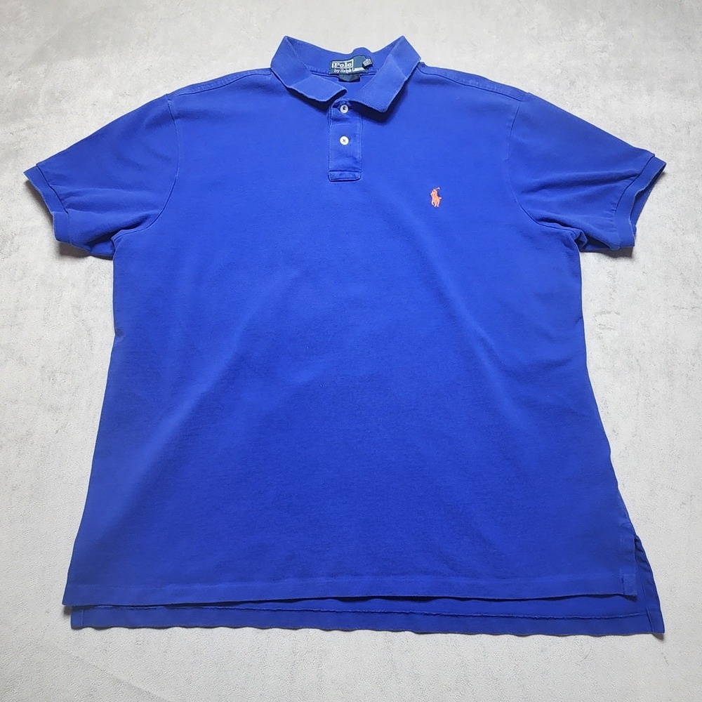 Ralph‎ Lauren Polo Shirt Men's XXL Blue Orange Pony Logo Short Sleeve Cotton